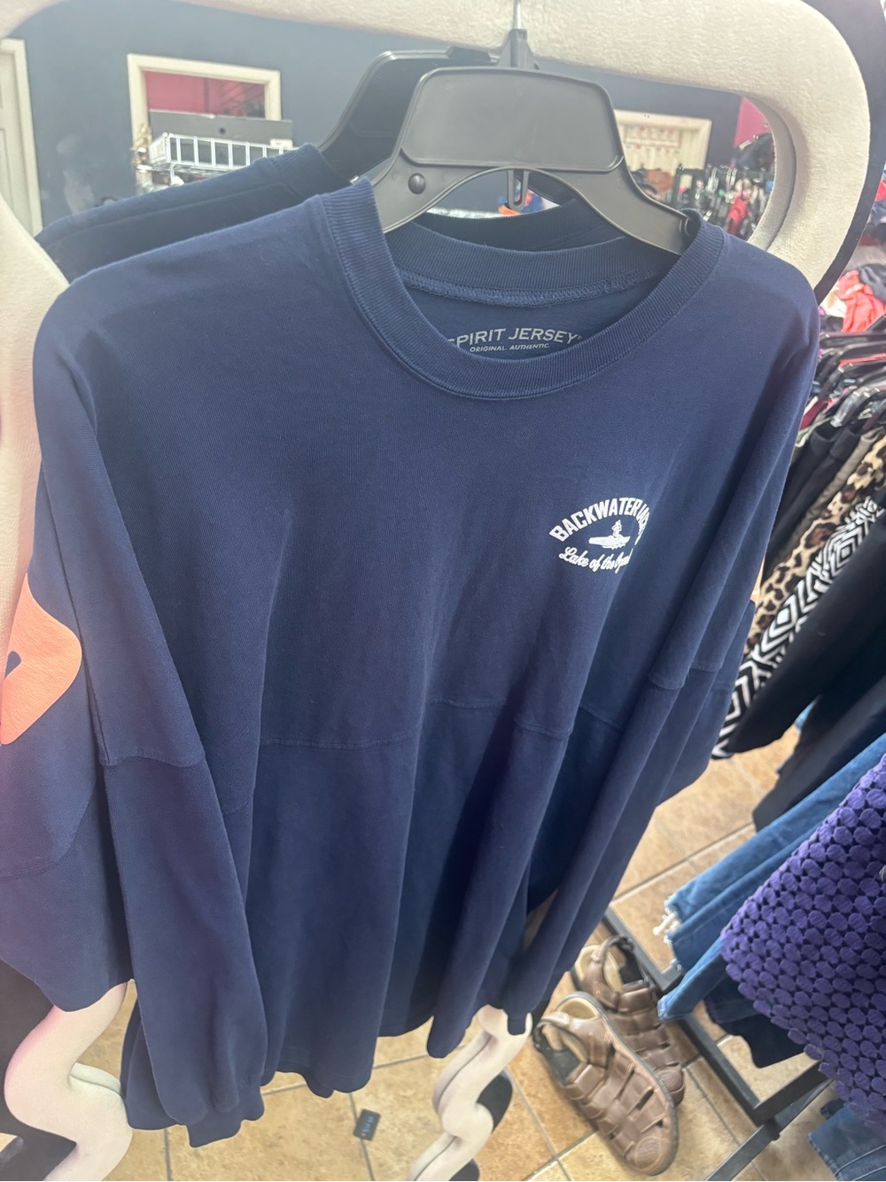 Spirit Navy Long Sleeve Backwater Graphic Tee with Coral Accent